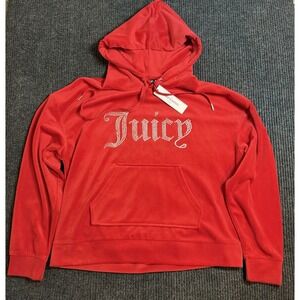 NWT Juicy Couture Red Cropped Pullover Hoodie Rhinestone Logo Y2K Loungewear L